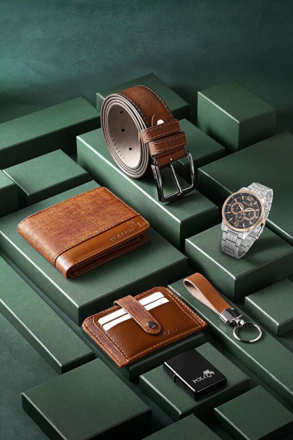 Erkek Kol Saati Cüzdan Kemer Kartlık Çakmak Anahtarlık Kombin Set PL-0850E3