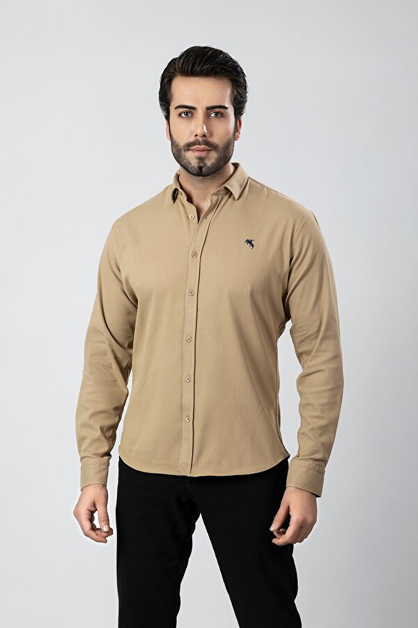 Erkek Gömlek Slimfit Likralı Kumaş Uzun Kol Pa-180 Camel Renk