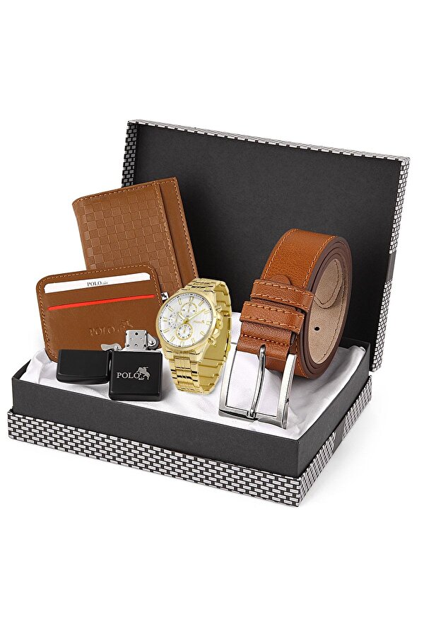 Erkek Kol Saati Kemer Cüzdan Kartlık Çakmak Hediyelik Kutusunda