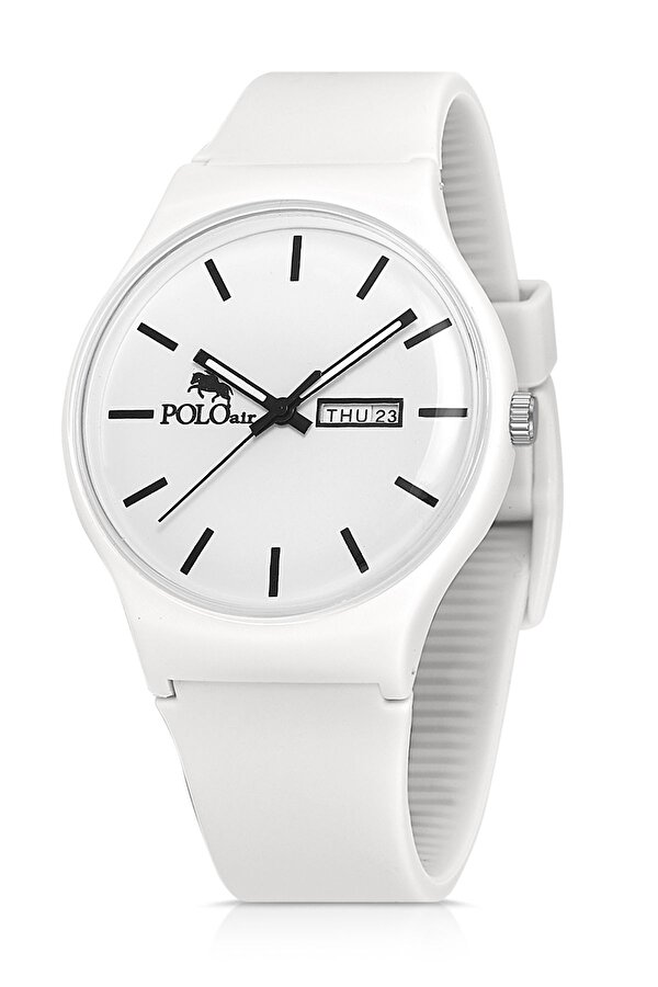 Unisex Silikon Kordon Gün Ay Takvimli Kol Saati Beyaz Renk PL-1481B1x