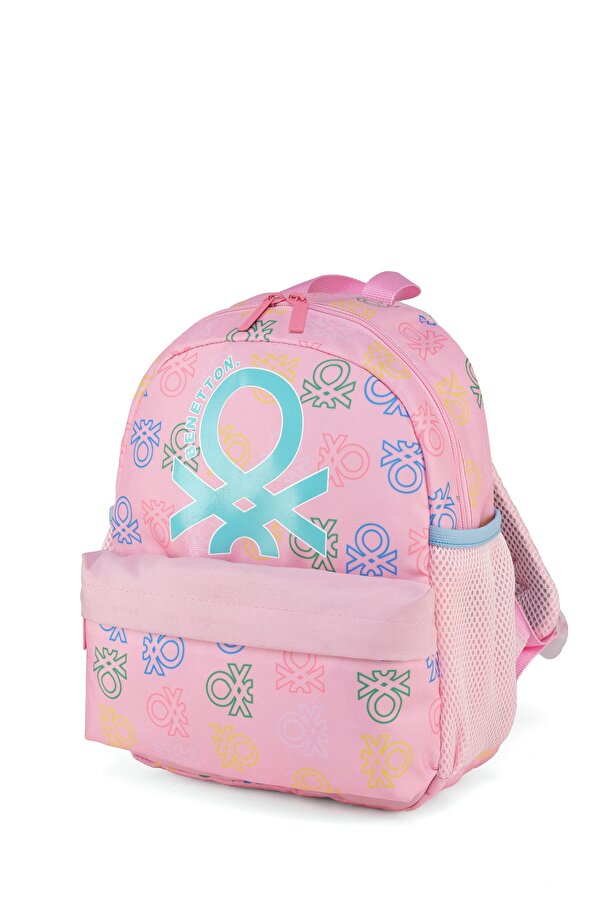 . Minimal Logo Baskılı Kız Çocuk Anaokul Çantası Pembe-Turkuaz