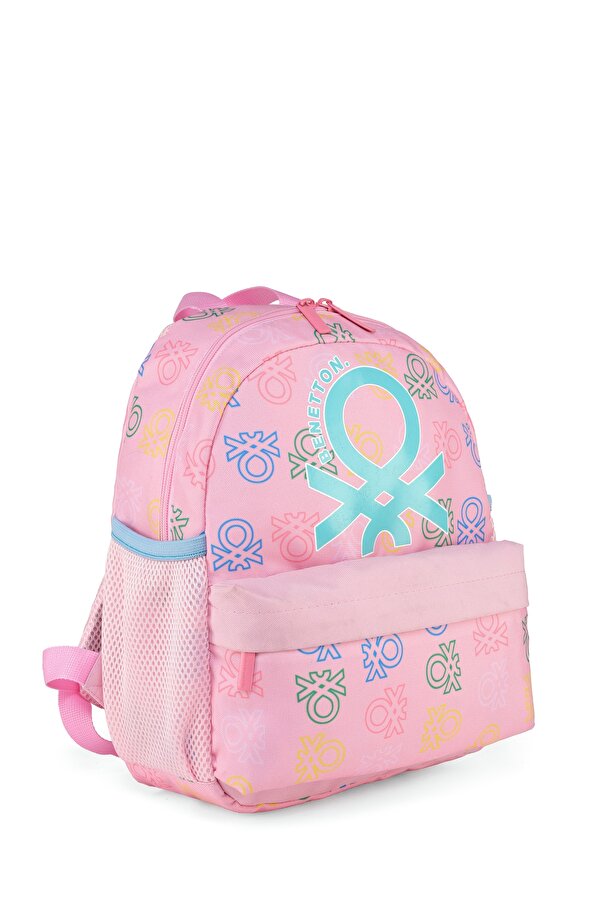 . Minimal Logo Baskılı Kız Çocuk Anaokul Çantası Pembe-Turkuaz