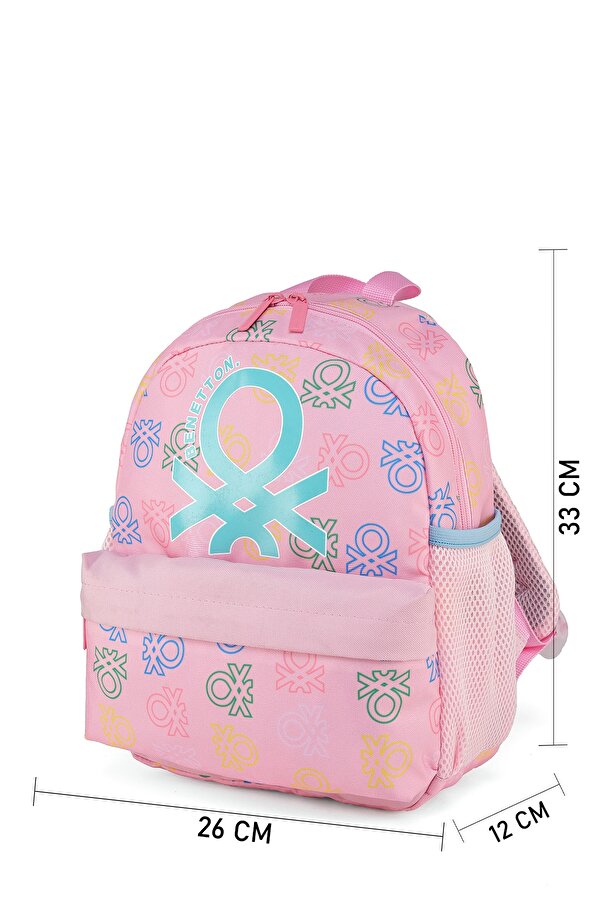 . Minimal Logo Baskılı Kız Çocuk Anaokul Çantası Pembe-Turkuaz