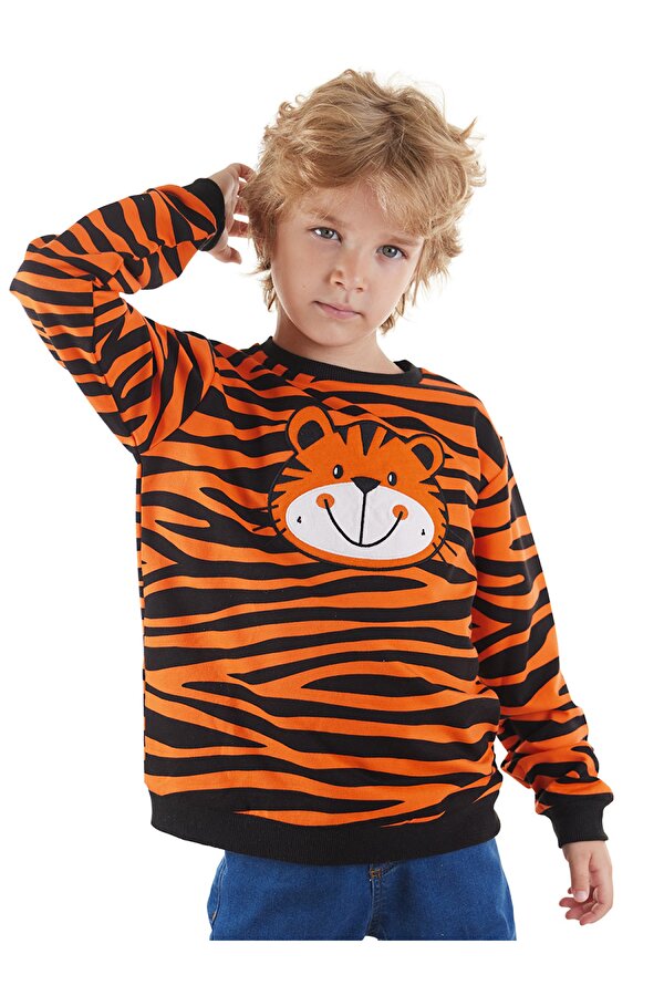 Kaplan Aplikeli Erkek Çocuk Sweatshirt