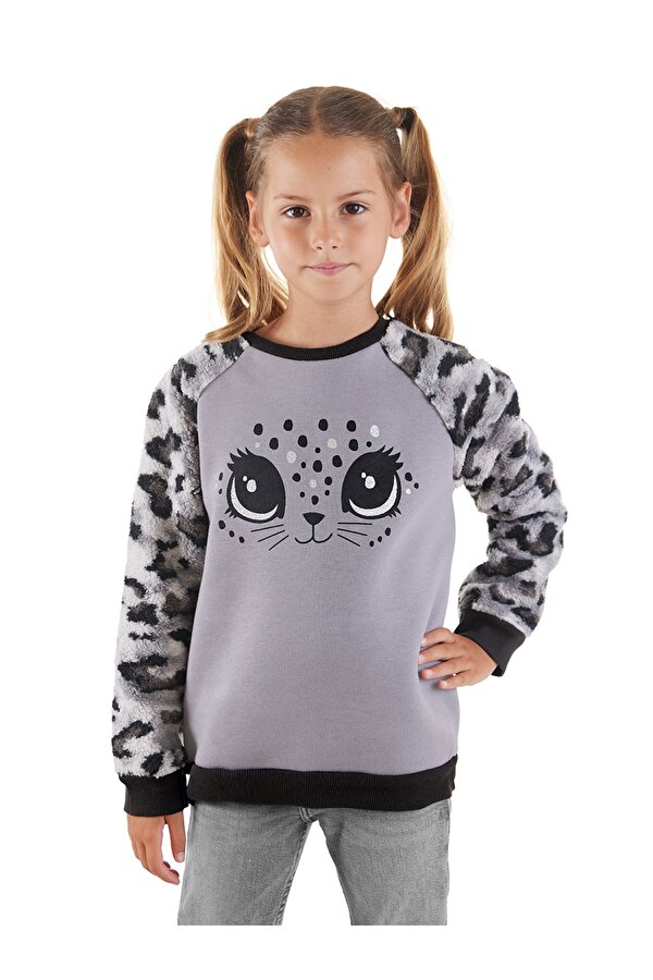Leopar Peluş Kız Çocuk Sweatshirt
