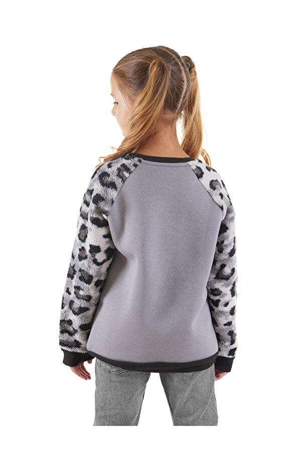 Leopar Peluş Kız Çocuk Sweatshirt