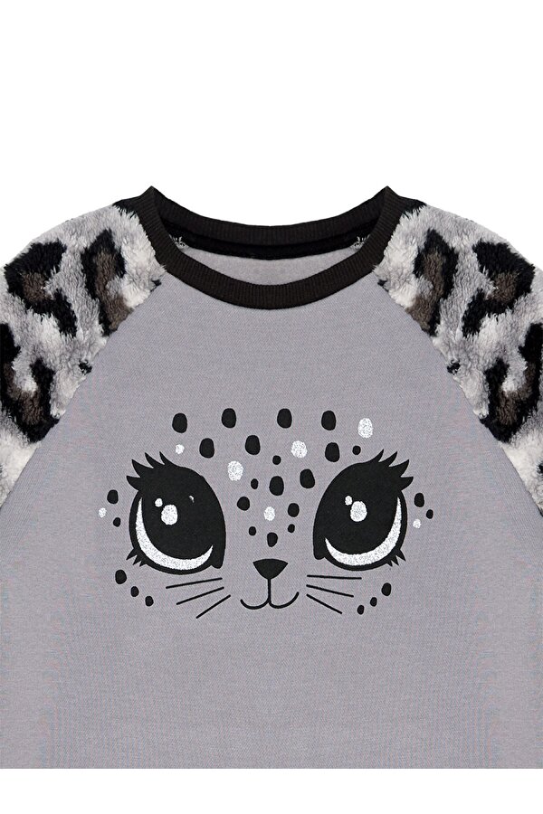 Leopar Peluş Kız Çocuk Sweatshirt