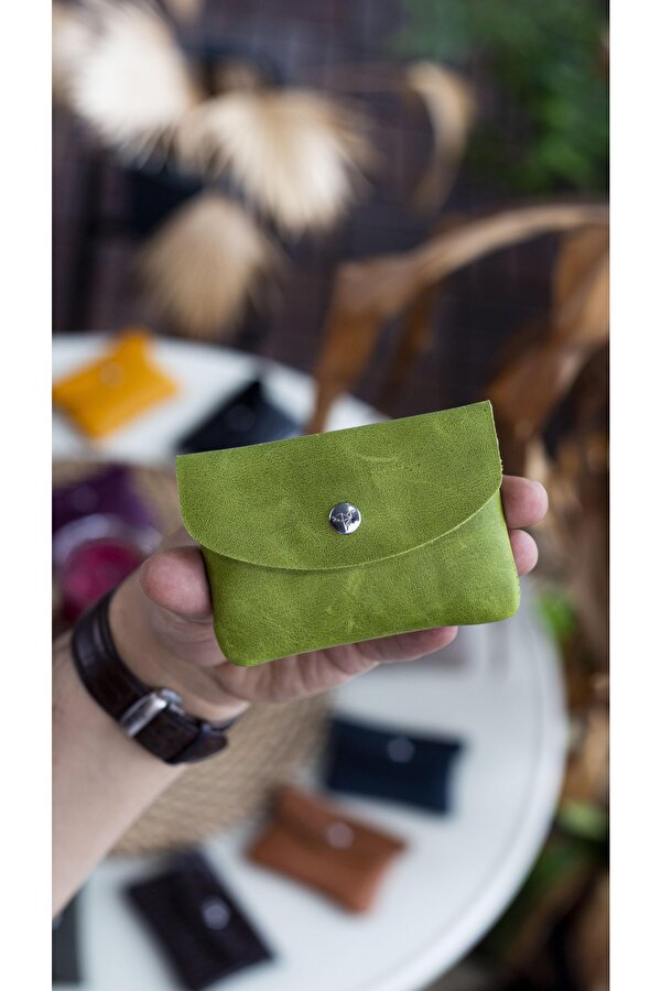 Murcia Hakiki Deri İnce Tasarım Bozuk Paralık ve Kartlık Fıstık Yeşili