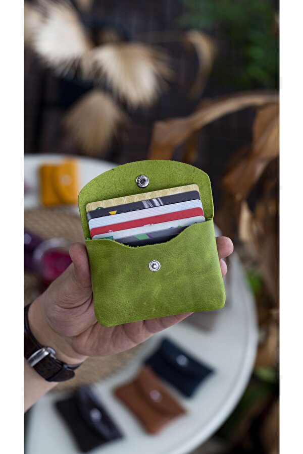 Murcia Hakiki Deri İnce Tasarım Bozuk Paralık ve Kartlık Fıstık Yeşili