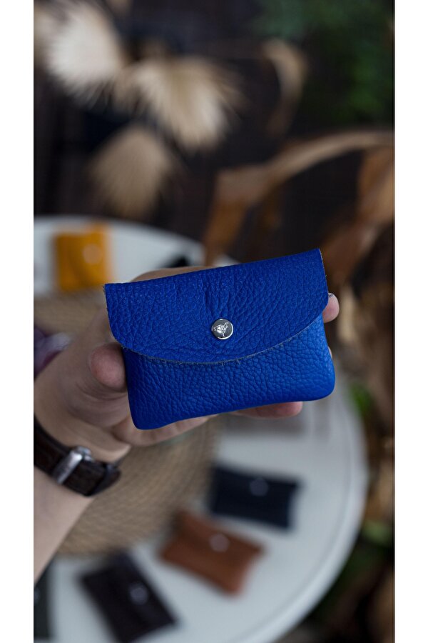 Murcia Hakiki Deri İnce Tasarım Bozuk Paralık ve Kartlık Saks Mavi