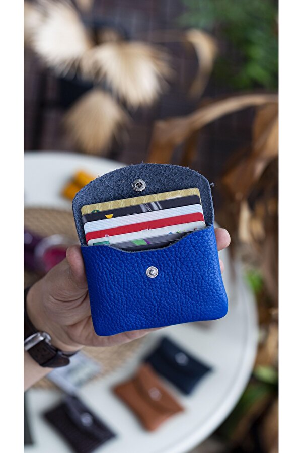 Murcia Hakiki Deri İnce Tasarım Bozuk Paralık ve Kartlık Saks Mavi