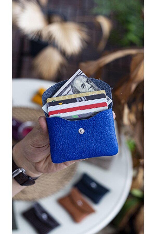 Murcia Hakiki Deri İnce Tasarım Bozuk Paralık ve Kartlık Saks Mavi