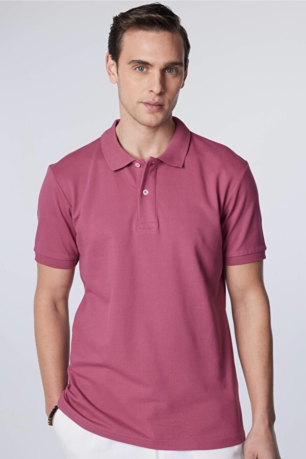 Erkek Slim Fit Dar Kesim %100 Pamuk Düz Pike Mor Polo Yaka Tişört