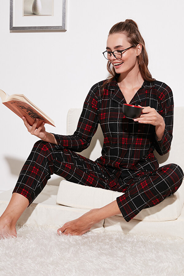 Bayan Pijama Takımı 6095660W4 ANTRASİT-KIRMIZI