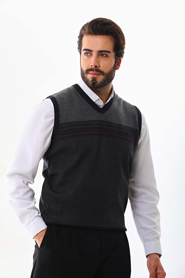 Erkek Desenli V Yaka Süveter 9602 Lacivert