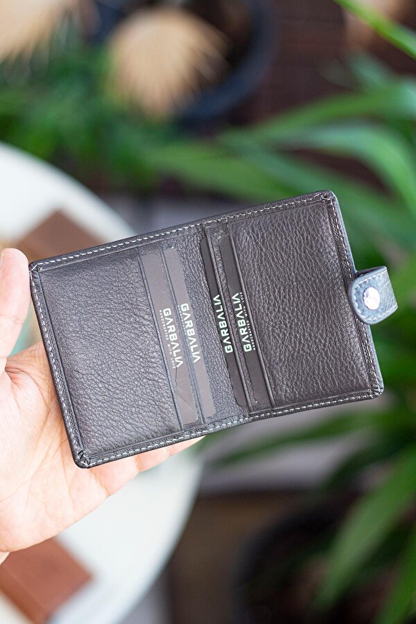 Pekin Hakiki Deri Bol Kartlıklı Dıştan Patlı Unisex Kartlık Cüzdan Antrasit