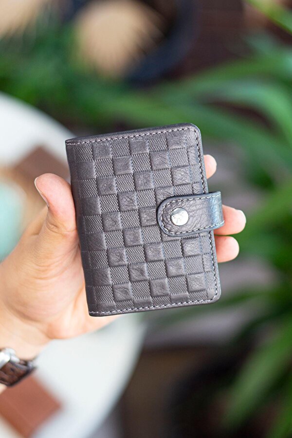 Pekin Hakiki Deri Bol Kartlıklı Dıştan Patlı Unisex Kartlık Cüzdan Antrasit