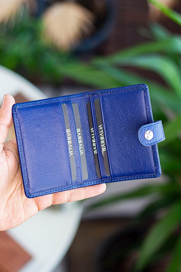 Pekin Hakiki Deri Bol Kartlıklı Dıştan Patlı Unisex Kartlık Cüzdan Lacivert