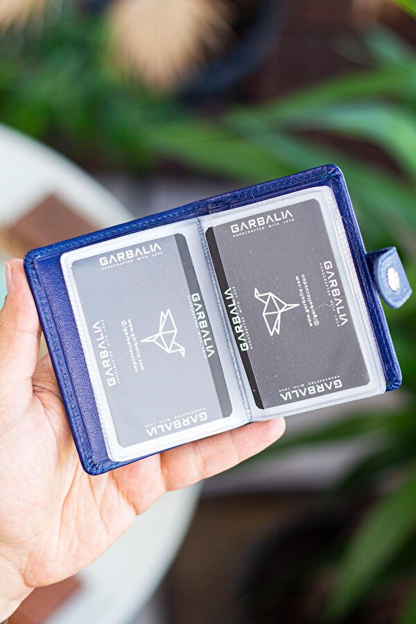 Pekin Hakiki Deri Bol Kartlıklı Dıştan Patlı Unisex Kartlık Cüzdan Lacivert