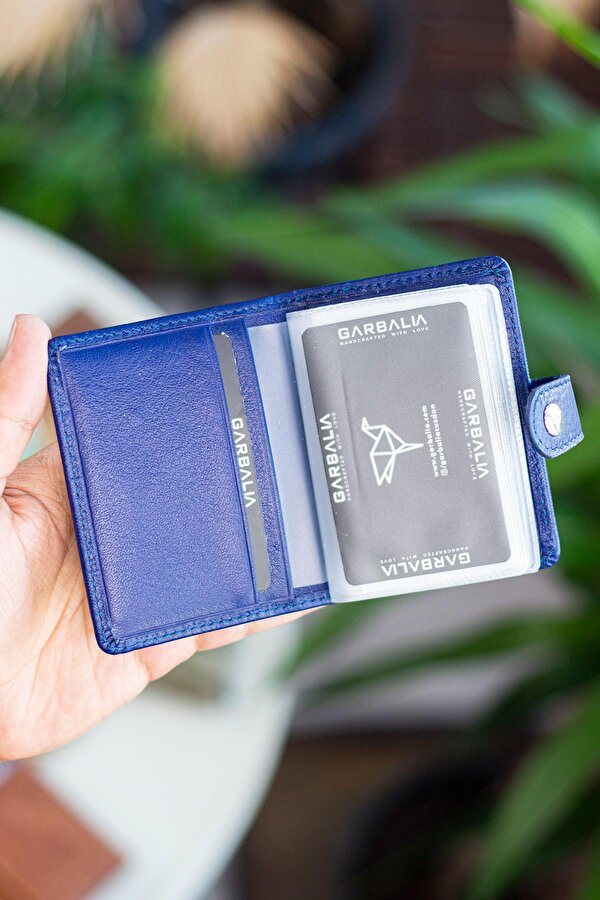 Pekin Hakiki Deri Bol Kartlıklı Dıştan Patlı Unisex Kartlık Cüzdan Lacivert