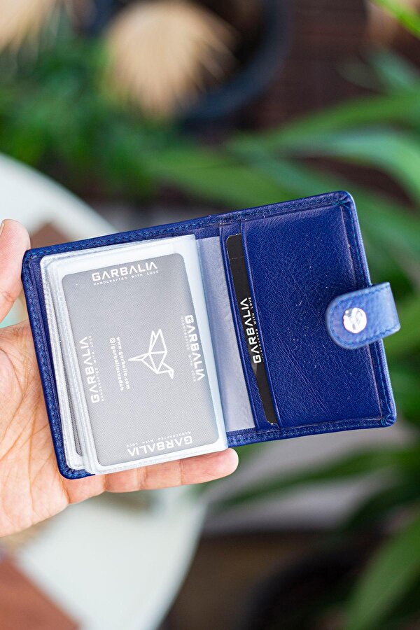 Pekin Hakiki Deri Bol Kartlıklı Dıştan Patlı Unisex Kartlık Cüzdan Lacivert