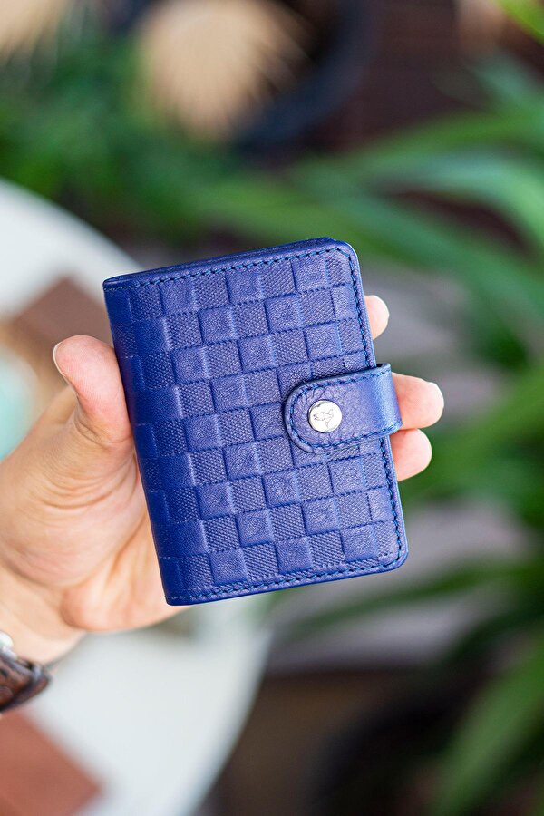 Pekin Hakiki Deri Bol Kartlıklı Dıştan Patlı Unisex Kartlık Cüzdan Lacivert