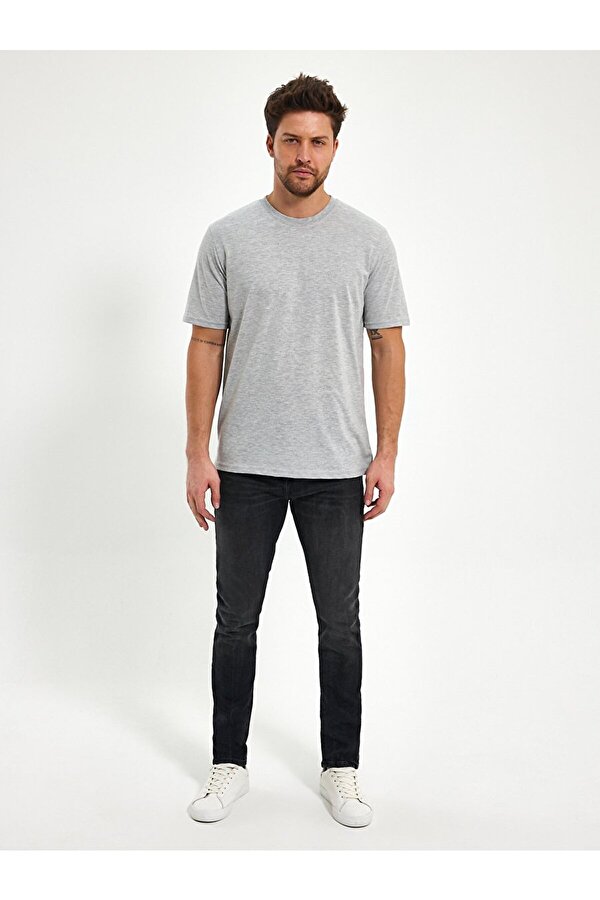 Bisiklet Yaka Basıc Gri T-shırt