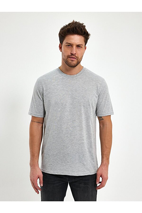 Bisiklet Yaka Basıc Gri T-shırt