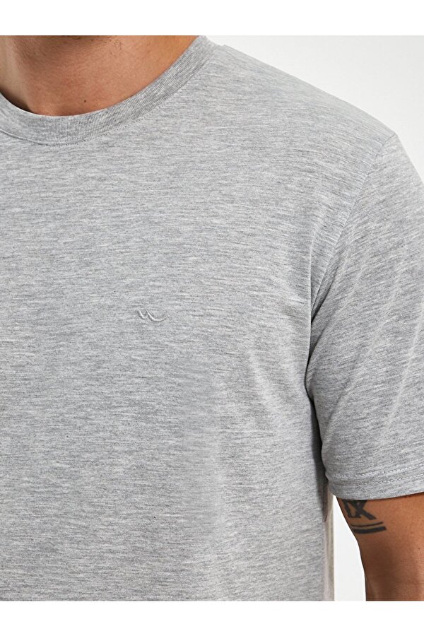 Bisiklet Yaka Basıc Gri T-shırt