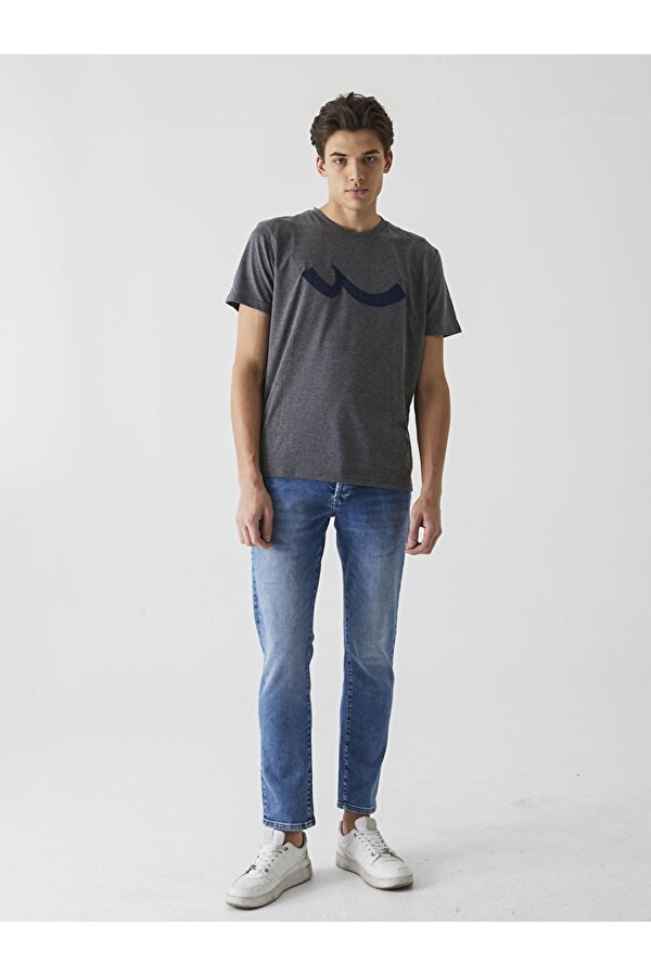 Bisiklet Yaka  Logolu Antrasit T-shırt