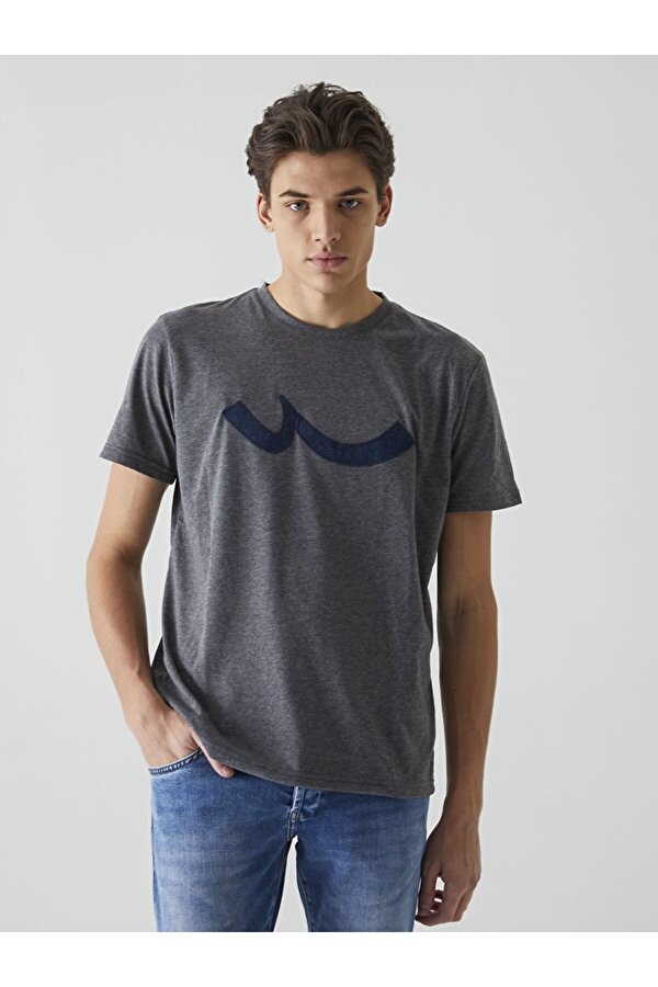 Bisiklet Yaka  Logolu Antrasit T-shırt