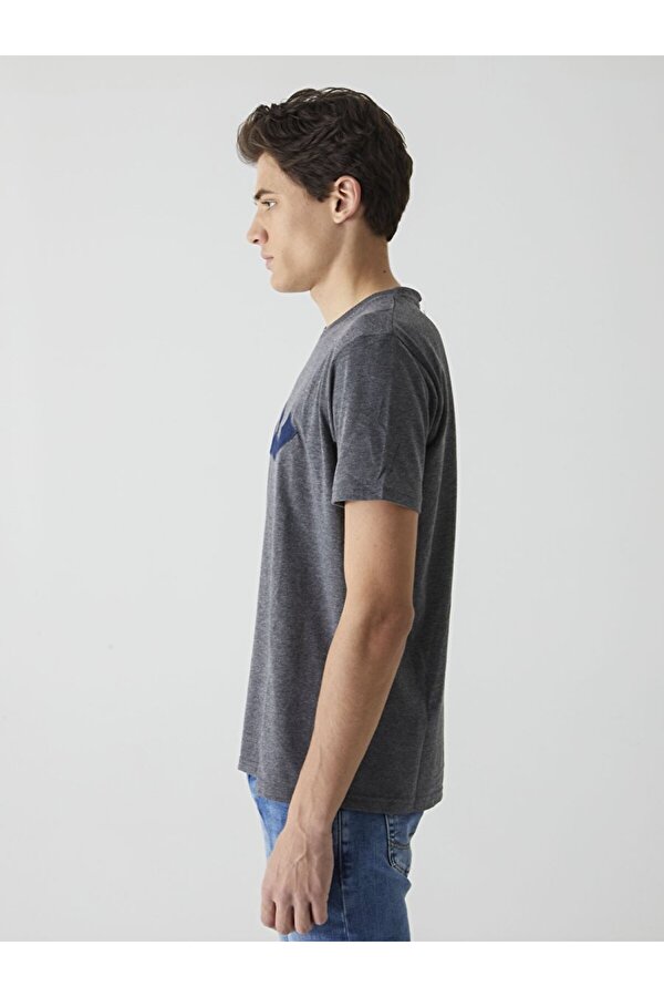 Bisiklet Yaka  Logolu Antrasit T-shırt