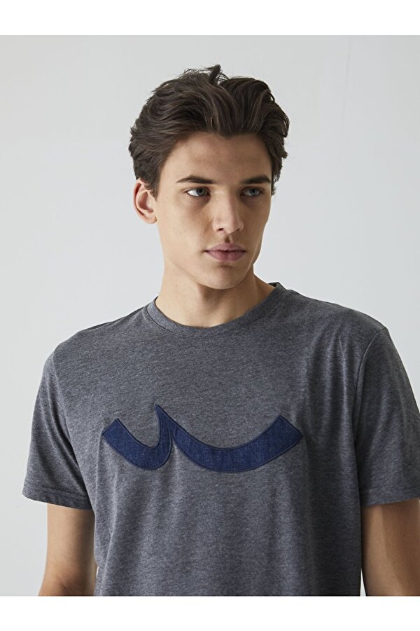 Bisiklet Yaka  Logolu Antrasit T-shırt