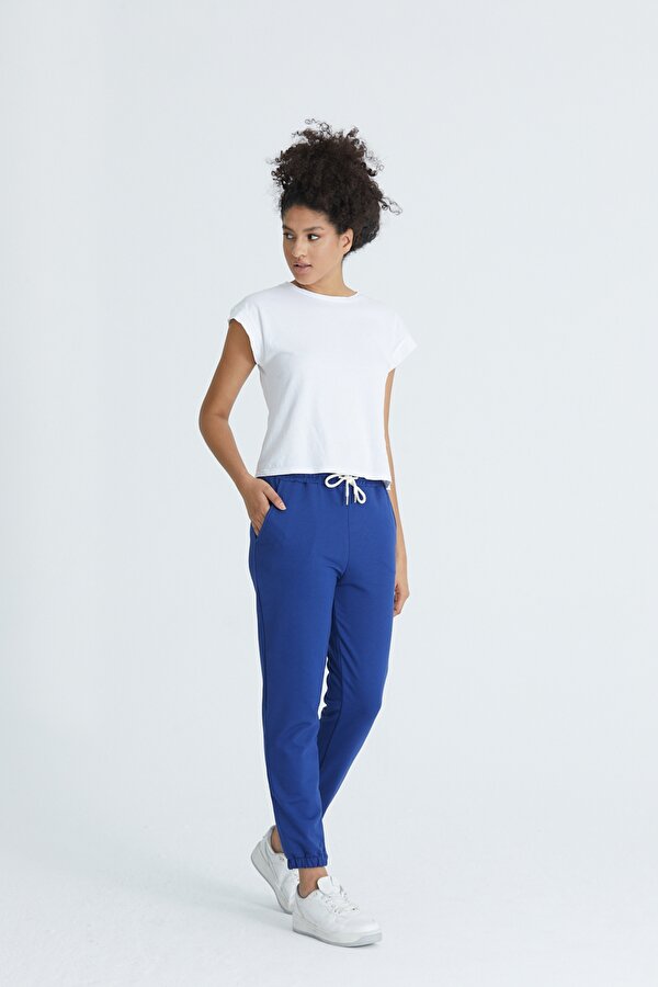 Kadın Basic 2 İplik Likralı Regular Fit Paçası Lastikli Lacivert Eşofman Altı