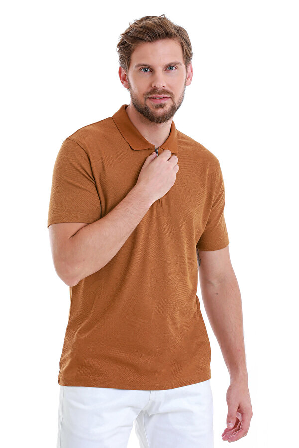 Vizon Regular Fit Jakarlı Polo Yaka Fermuarlı Tişört