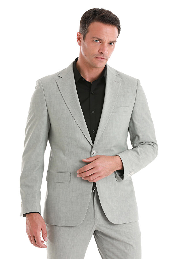 Gri Slim Fit Desenli Mono Yaka Klasik Takım Elbise
