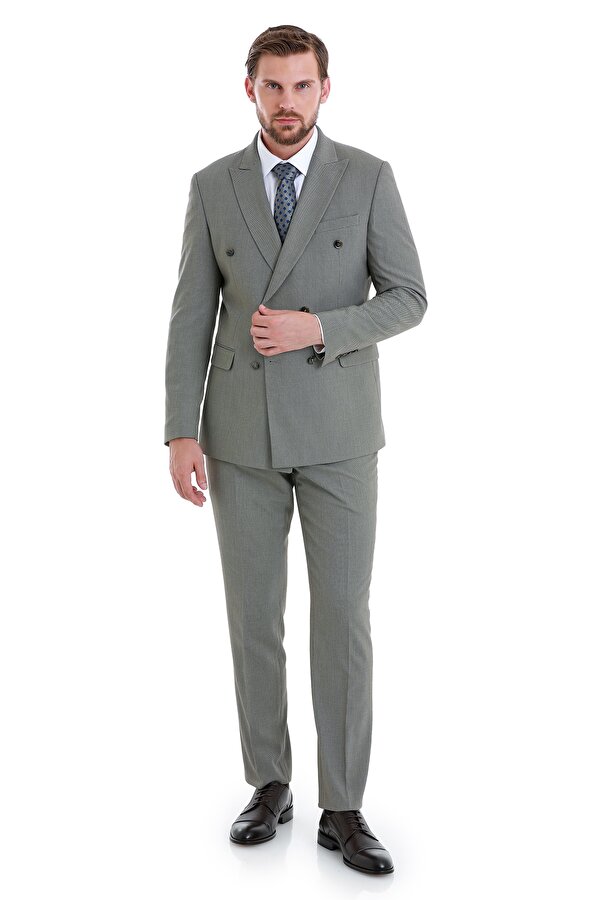 Vizon Slim Fit Desenli Kruvaze Klasik Takım Elbise