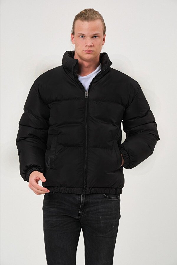 Unisex Yağmur Rüzgar Geçirmez Bomber Oversize Şişme Mont Ceket Kaban Waterproof Siyah