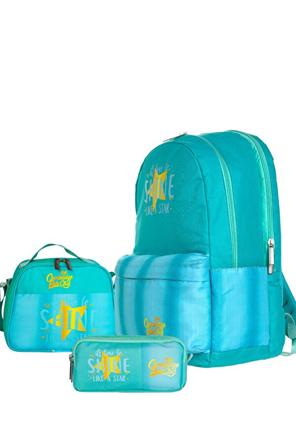 Star Çift Ana Bölmeli Unisex Çocuk İlkokul Çanta Set TURKUAZ