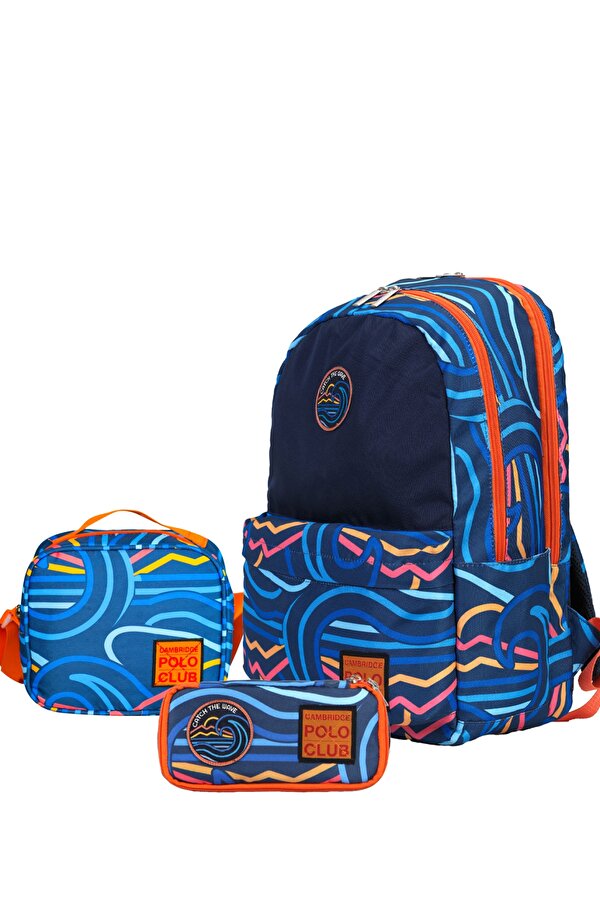 Wave Çift Ana Bölmeli Unisex Çocuk İlkokul Çanta Set Lacivert