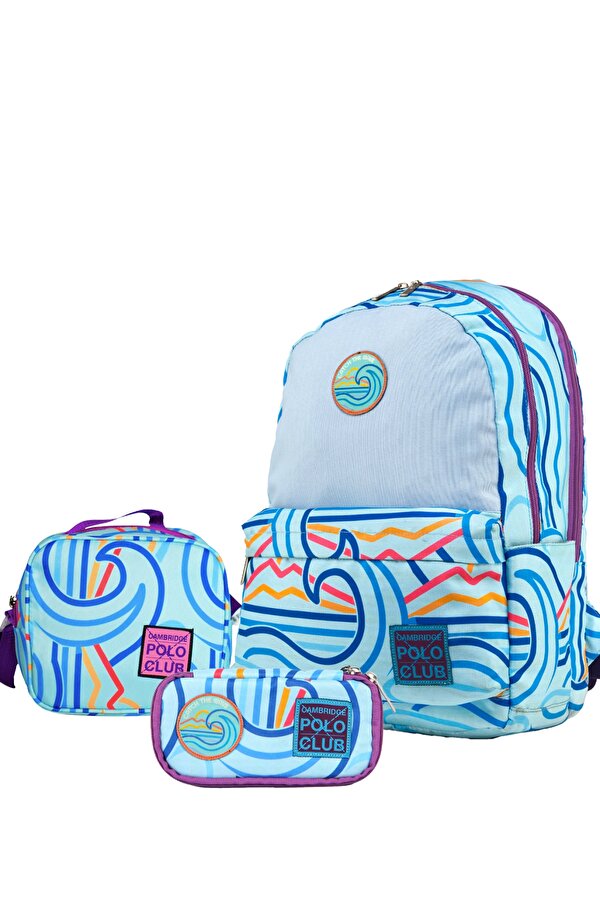 Wave Çift Ana Bölmeli Unisex Çocuk İlkokul Çanta Set TURKUAZ