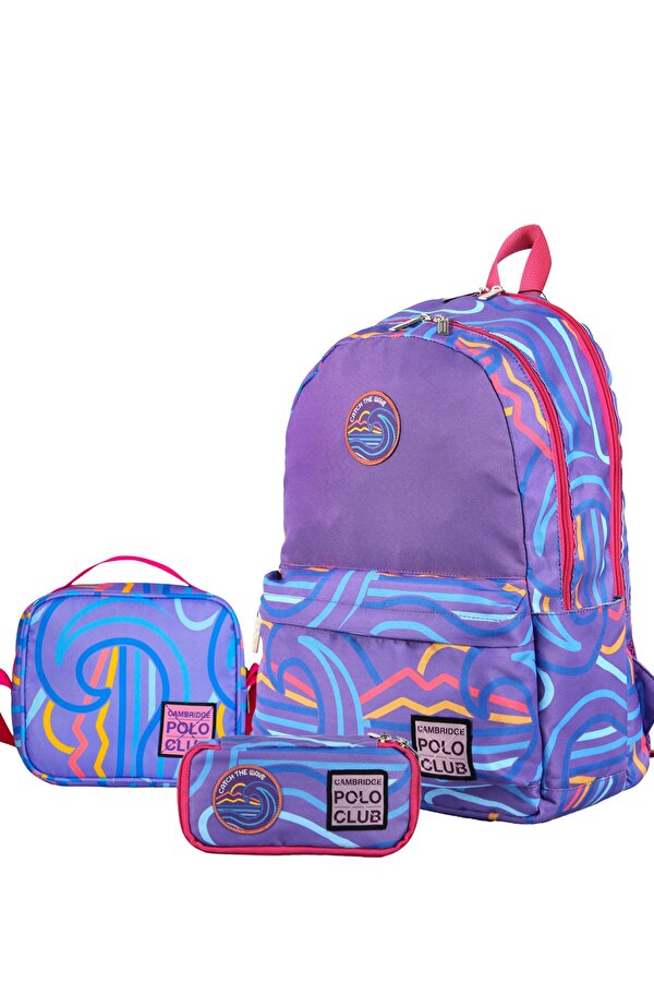 Wave Çift Ana Bölmeli Unisex Çocuk İlkokul Çanta Set MOR