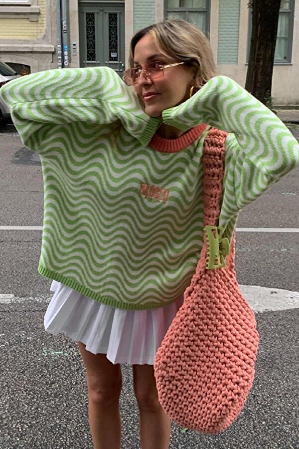 Mad Girls Oversize Yeşil Kazak MG1251