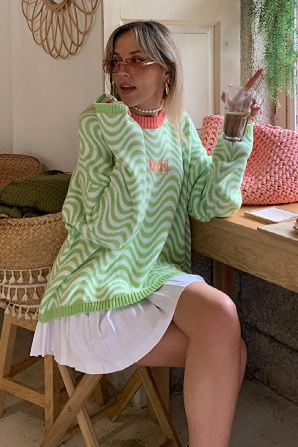 Mad Girls Oversize Yeşil Kazak MG1251