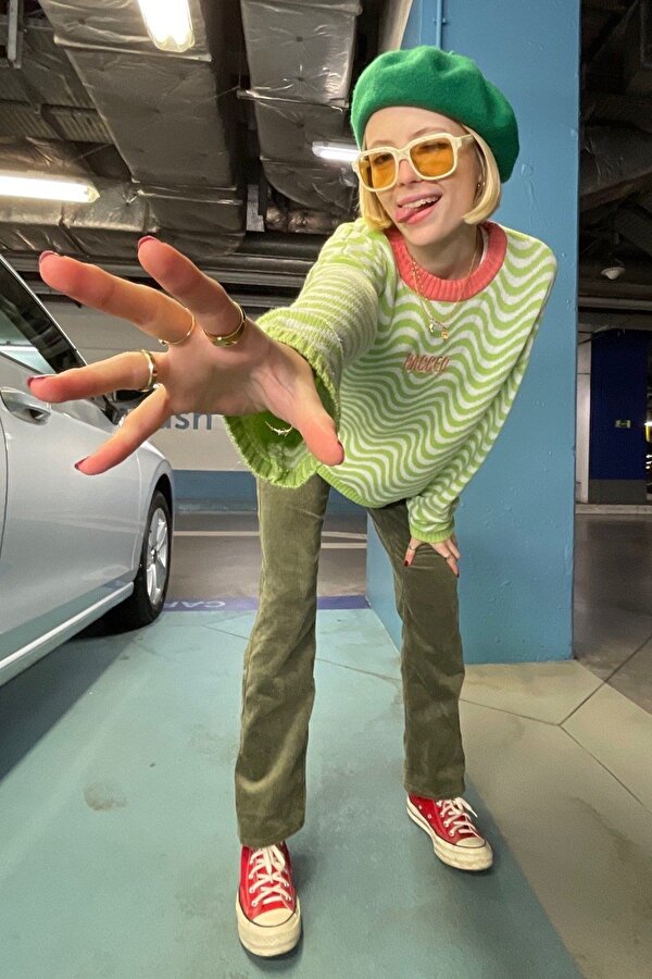 Mad Girls Oversize Yeşil Kazak MG1251