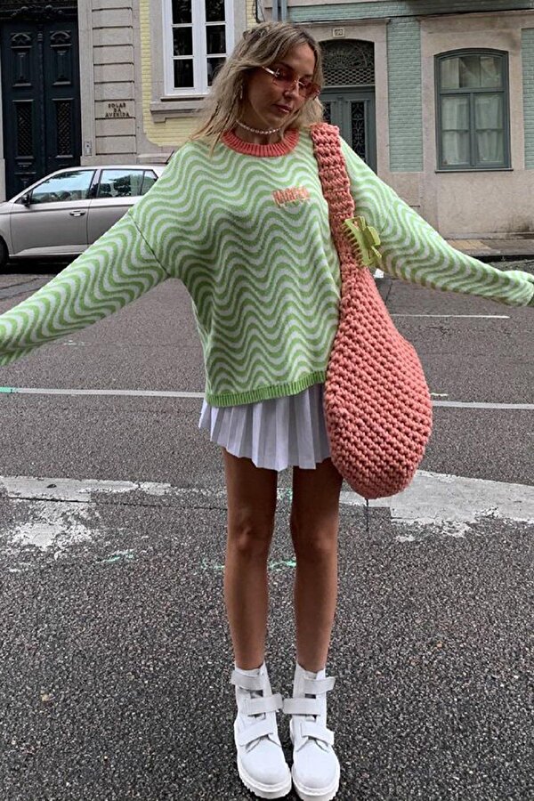 Mad Girls Oversize Yeşil Kazak MG1251