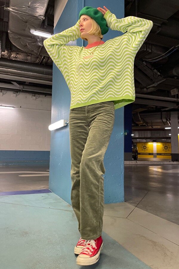 Mad Girls Oversize Yeşil Kazak MG1251