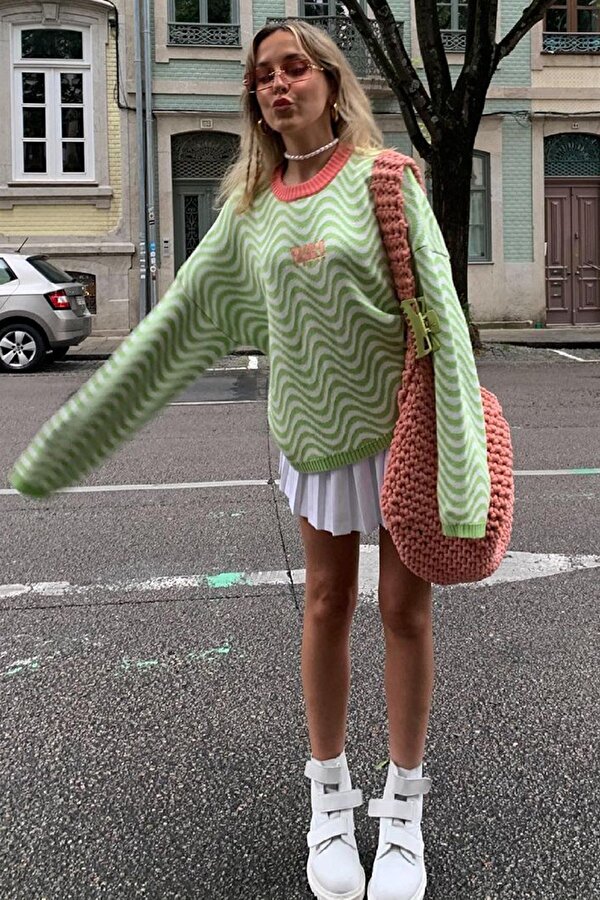 Mad Girls Oversize Yeşil Kazak MG1251