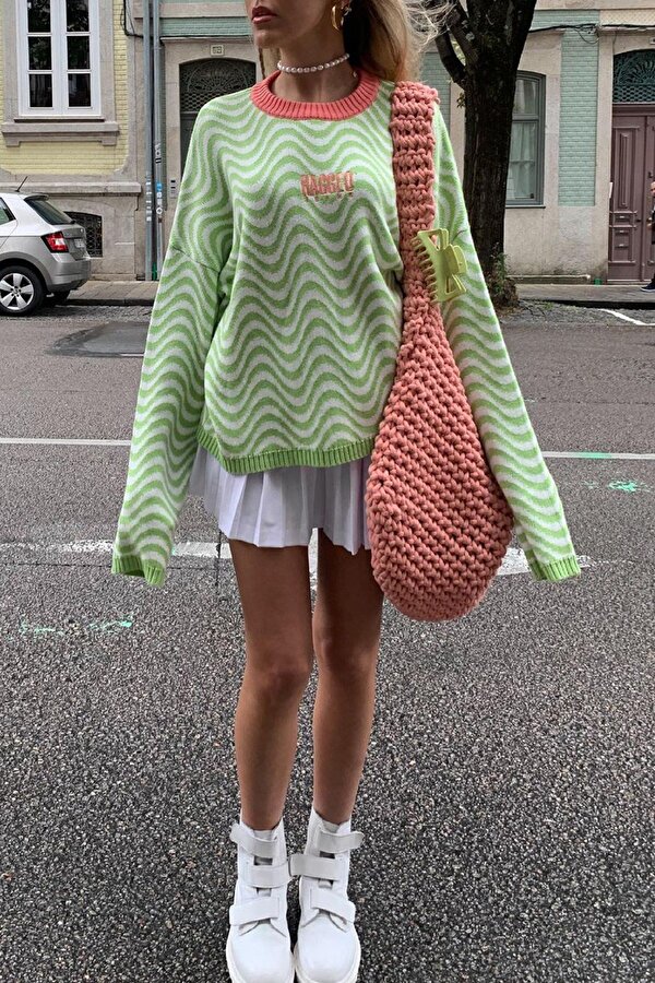 Mad Girls Oversize Yeşil Kazak MG1251