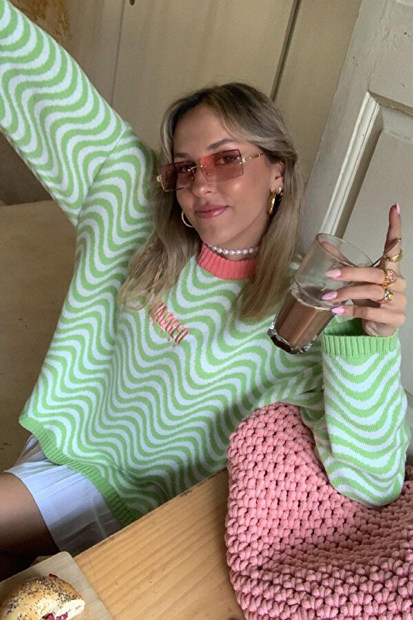 Mad Girls Oversize Yeşil Kazak MG1251